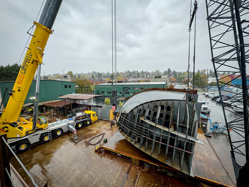 NessCampbell&rsquo;s new Grove GMK6450-1 powers towboat assembly in Seattle